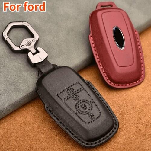 Leather Car Key Cover For Ford Fusion Mondeo Mustang Explorer Edge EcoSport For Lincoln Mondeo MKC MKZ MKX Key Case