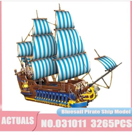 Creative MOC Bluesail Pirate Ship Model Sea Traffic Constructor Building Blocks Bricks Sailing World Toy for Kids Christmas Gift