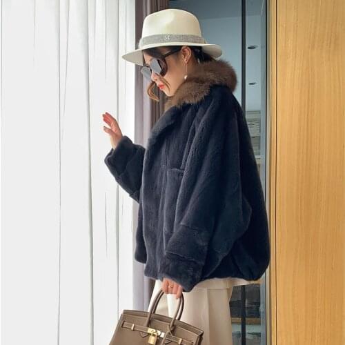 Flying lady 2021 new mink coat female whole mink short sable collar imported mink fur coat loose bat