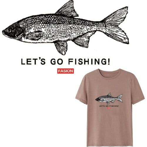 Hot Fashion Lets Go Fishing Iron On Patches Sticker Washable Appliques A-level Heat Transfer For DIY T-shirt Accessory Clothing
