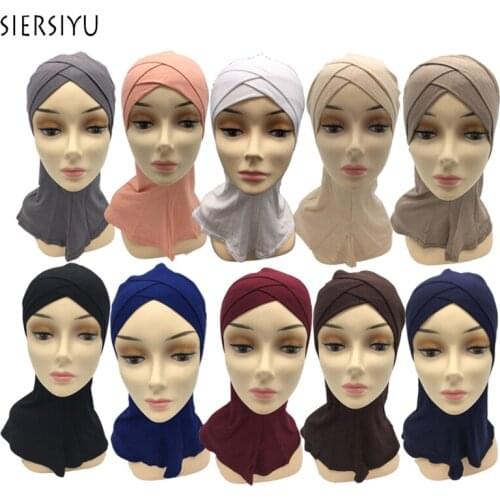 Soft Muslim Full Cover Inner Womens Hijab Islamic Underscarf Neck Head Bonnet Hat Bottom cap with double cross cap