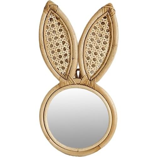 Rattan Frame Wall Hanging Makeup Mirror Bedroom Vanity Living Room Decor