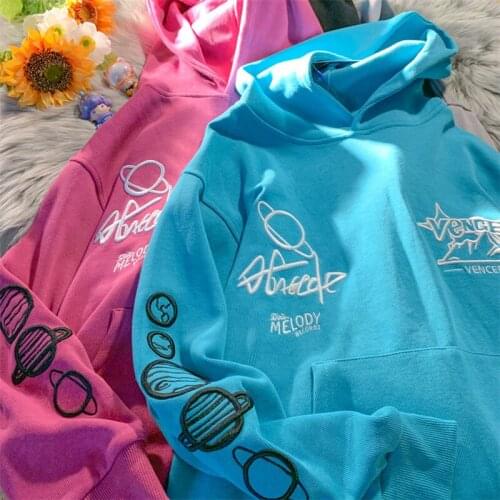 2021 New HIP HOP Letters Embroidery Graphic Hoodies Sweatshirt Women Streetwear Long Sleeve Tops Casual Teens Clothes Japanese