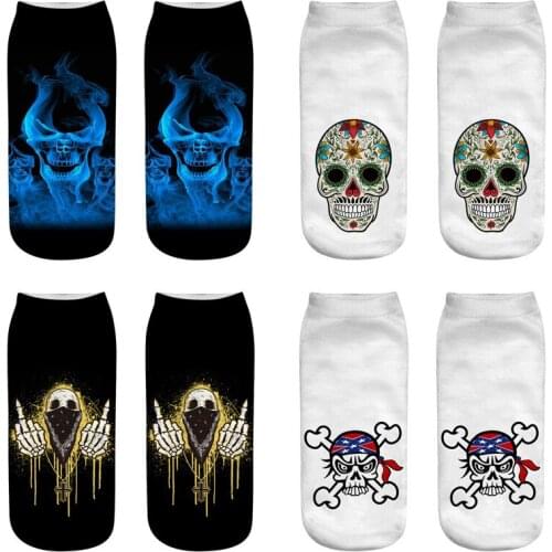 New Hot 3D Printing Women Socks Skull Fashion Unisex Christmas Socks Creative Skeleton Female Funny Low Ankle Femme Sox