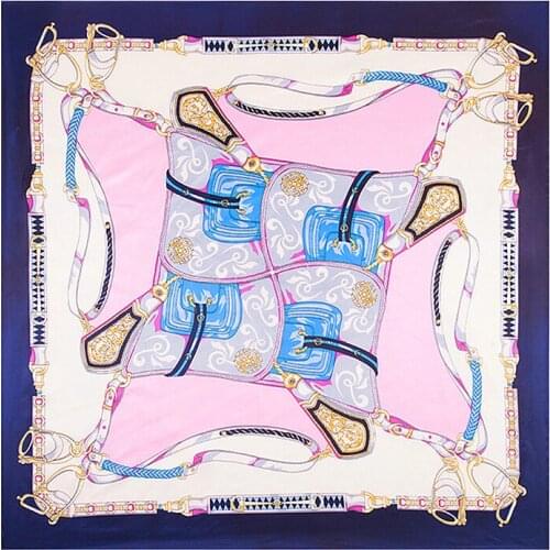 POBING New Square Hijab Scarf Women Spain Saddle Melt Soft Satin Silk Scarves Head Handkerchief Wholesale Shawl Wrap 90x90CM