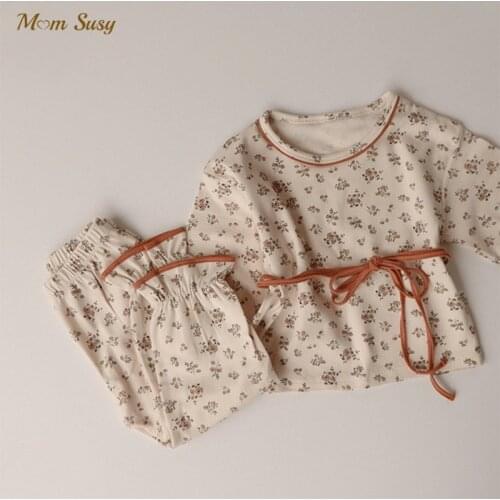 Baby Girl Boy Pure Cotton Floral Pajamas Clothes Set 2PCS Infant Toddler Long Sleeve Sleepwear Baby Bodysuit Home Suit 1-5Y