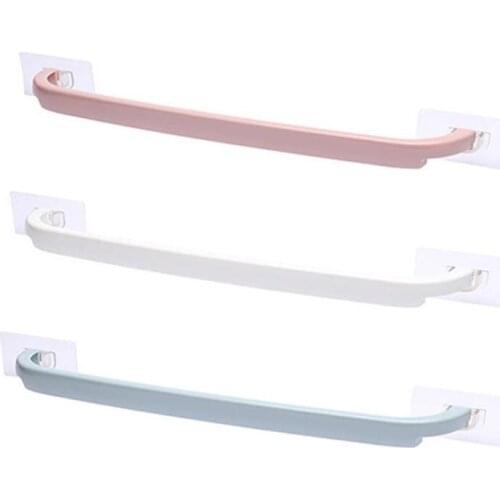 Plastic Wall Mounted Bathroom Towel Bar Shelf Self-adhesive Rack Holder Toilet Roll Paper Hanging Hanger Bathroom Supply