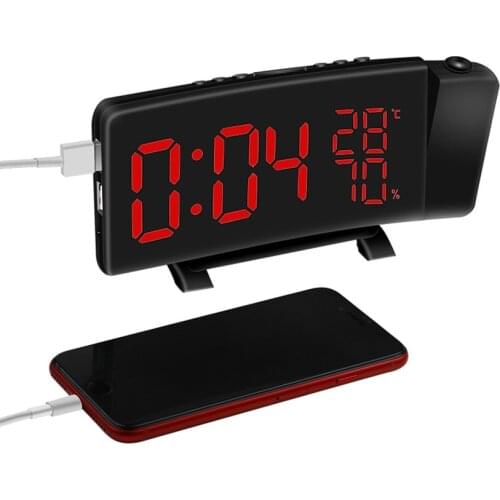 Projection Alarm Clock Digital Clock FM USB with Dual Alarms Switching 3 Colors