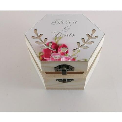 Custom Personalized Empty Geometric Acrylic Wood Treasure Box Engagement Ring Box Gold Rustic Jewelry Box Wedding Gift
