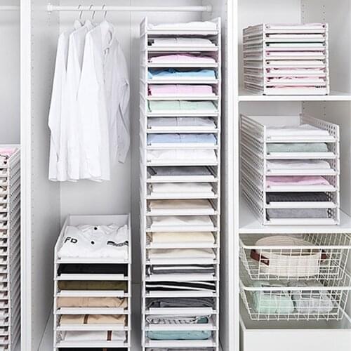 Folding Clothes Storage Box Basket Plastic Storage Stack Rack for Shirts Pants No Crease Drawer Cube Wardrobe Organizer 1 1
