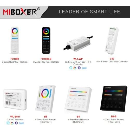 Miboxer smart 2.4G RGB+CCT Switch 8 Zone remote 4 Zone Touch Panel Waterproof 5-in-1 LED Strip Light Controller 2.4GHz Gateway