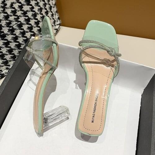 Summer Shoes Woman Transparent PVC Slippers Crystal High-heeled Sexy Casual Shoes Women Open Toe Party Transparent Slippers