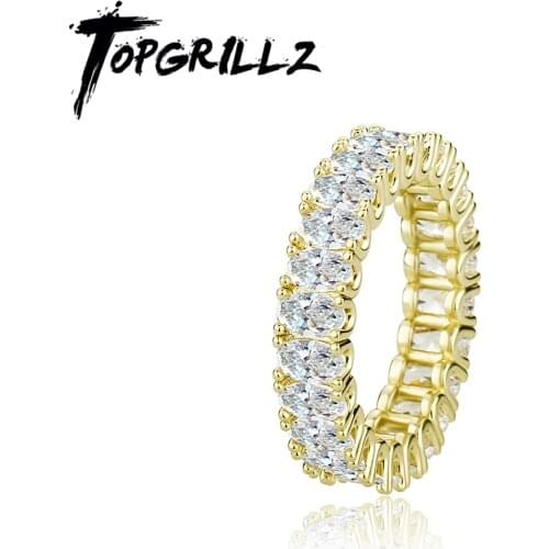 TOPGRILLZ Iced Out Ring Set For Men 18k White Gold Plated Full Micro Pave Prong Setting AAA CZ Ring Hip Hop Simple Jewelry