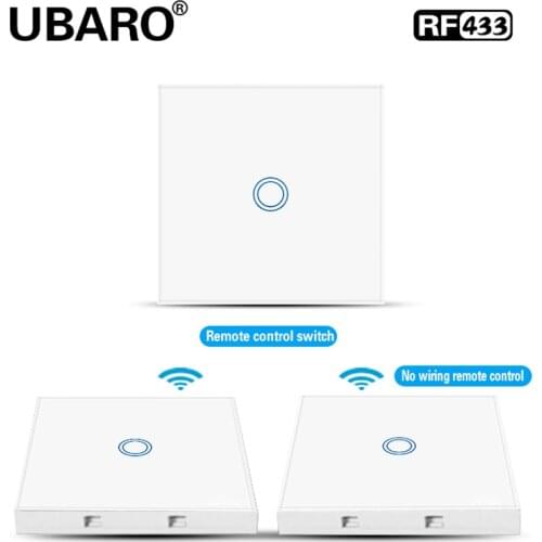 UBARO EU/UK RF Wireless Control Switch White Crystal Glass Panel Smart Home Wall Light Lamp Touch Controller Switches 1/2/3 Gang