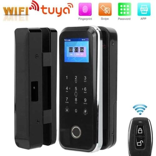 Smart Door Lock Intelligent Password Card Fingerprint Remote Control Tuya APP Unlock 2.4in Color Screen Glass Door Lock