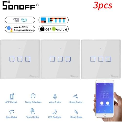 1-3PCS SONOFF T2EU 1C/2C/3C TX Smart Wifi Light Touch Switch Wall Smart Switch 433 RF Remote Control Works with Alexa Smart Home