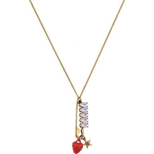 Vintage Gold Color Crystal Pins Red Strawberry Star Pendant Necklace For Women Gifts Fashion Jewelry Wholesale