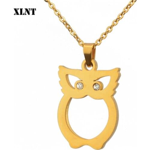 XLNT 2019 New Zircon Pendants Owl Necklace For Women Crystal Gold Color Necklaces Fashion Jewelry Christmas