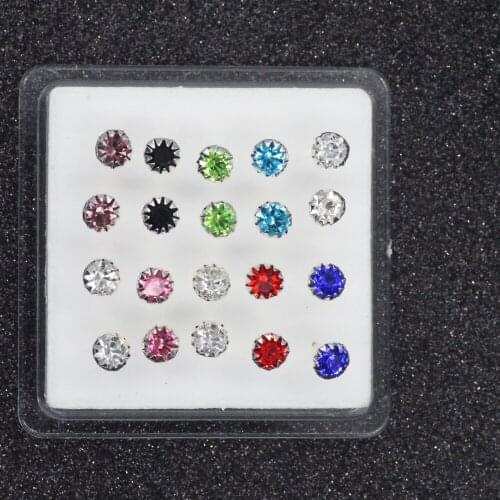 20Pcs 925 Sterling Silver Stud Earring Mixed Color Crystal Natural stone Siver Earring 2MM 3MM 4MM 5MM 6MM