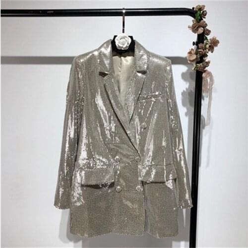 Fashion sequined suit female Blazer summer fall new casual temperament Loose long-sleeved medium-length suit women Blazer women