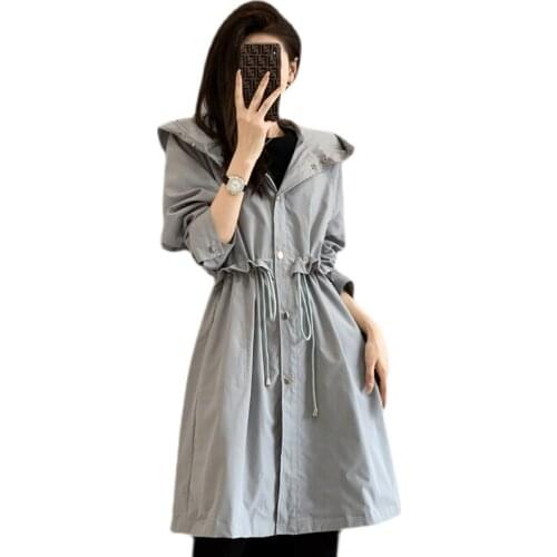 Long Trench Coat Korean Women Solid Loose Overcoat New 2021 Autumn Fashion Big Size Ladies Versatile Casual Drawstring Jackets