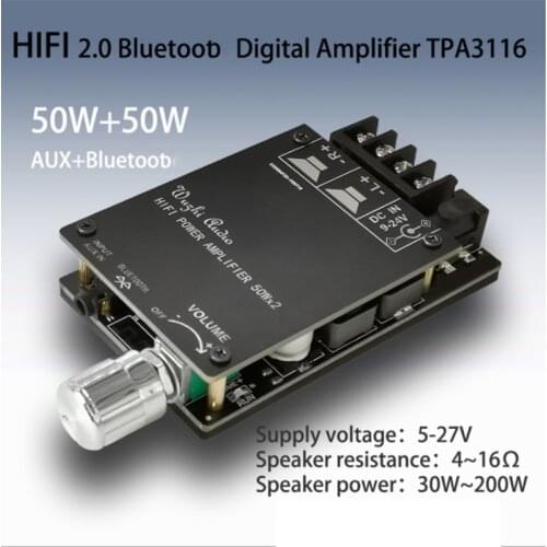 ZK-502C, HIFI, Wireless Bluetooth 5.0, TPA3116, TPA3116D2 50WX2 Digital Audio Amplifier Board, Stereo Amplifier
