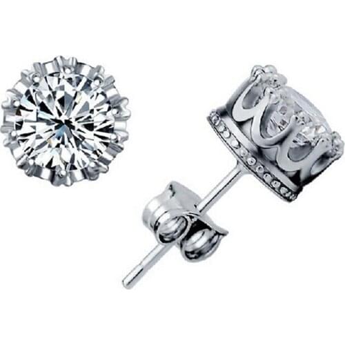 1 Piece Trendy Stainless Steel Crystal Crown Stud Earring for Women & Men Helix Ear Piercings Fashion Jewelry