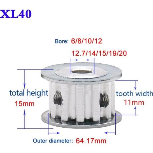 1Pcs XL 40 Tooth Synchronous Wheel Width 11mm Timing Belt Pulley Transmission Wheel Bore 6-20mm Keyway Hole