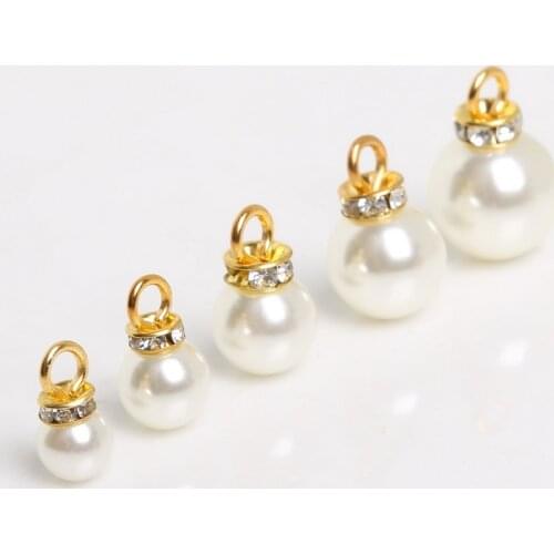 New Arrival 10PCS Round ABS Imitation Pearl Charms Pendants with Rhinestone for Earring Bracelet Choker Necklace Jewelry Making