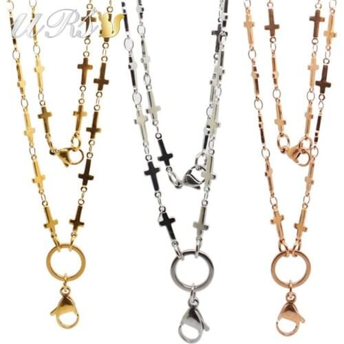 10pcs/lot 24'' (60cm) /gold/rose gold 316L stainless steel Pendant Necklace Cross Chain Floating Living Locket Necklace