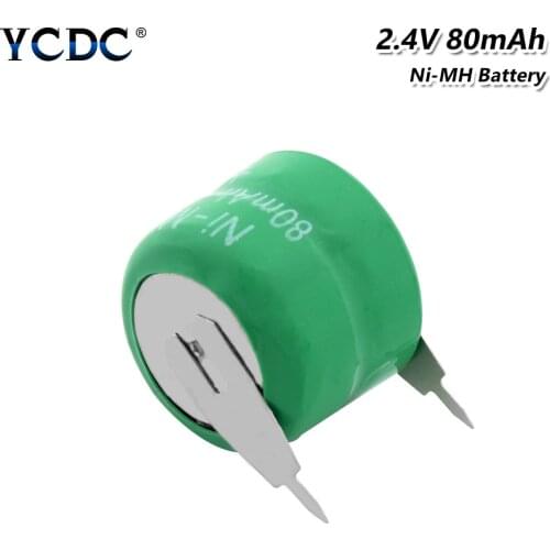 2.4 Volt 80mAh Rechargeable Button Battery Ni-MH Li-Po Lithium Li-polymer Bateria Batteries Cell With Soldering Pins for watch