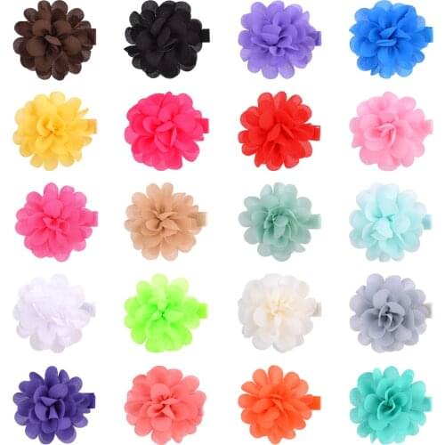 2 Pieces/lot Hot Sale Chiffon Flowers with Clips for Girls Children 2.4 Inches lovely Hairpins Handmade DIY Hair Accessories