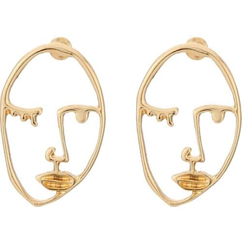 2020 Creative Metal Golden Dangle Earrings Hollow Face Irregular Exaggerated Earrings for Women Girl Party Wedding Jewelry