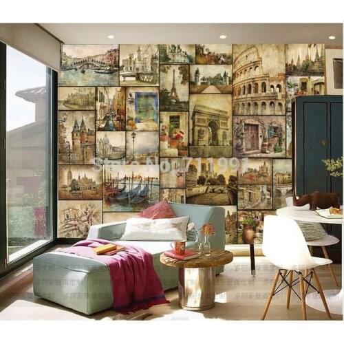 Free shipping custom 3D wall KTV bar restaurant bedroom wall murals retro nostalgia of European architecture