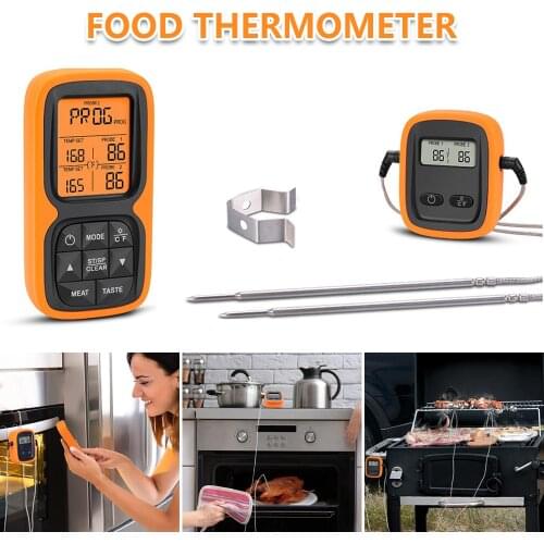 Remote Wireless Food Kitchen Thermometer Dual Probe For BBQ, Smoker, Grill, Oven, Meat With Timer BBQ Thermometer
