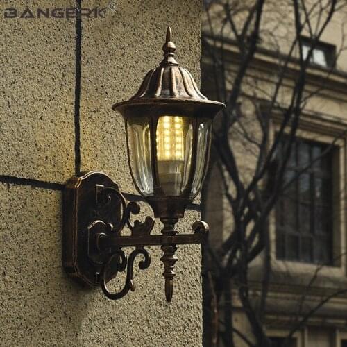 Europe Outdoor LED Wall Light E27 Retro Waterproof Rust Porch Lights Wall Sconce lamp Garden Balcony Bronze Aluminum Lighting