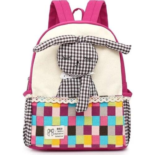 Canvas Childrens School Backpacks Kids Kindergarten Student Backpack Cartoon Book Bags for Baby Girls Animal Rabbit Infant Bags