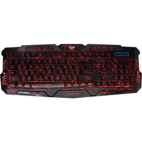 Gaming Keyboard, Tricolor Backlit Cracked Wired Keyboard with 104 Keys, for PC / Laptop / Computer