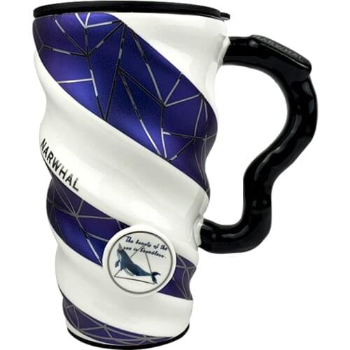 Creative Blue European-style Ceramic Coffee Mug 500ml Large Capacity Office Cup for Boys and Girls and Home Cup Spoon with Lid