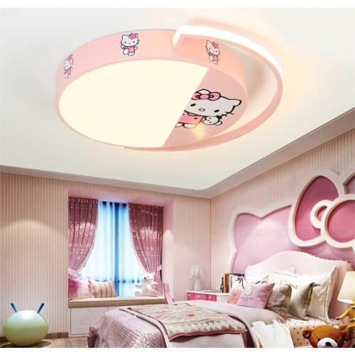 Creative childrens room cartoon circular ceiling lights modern kitty cat bedroom study room led three color lights lighting