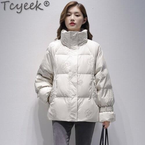Tcyeek 2021 New Fashion Winter Coats Women White Duck Down Jacket for Woman Hooded Thick Parka Korean Style Blouson Femme SQQ487