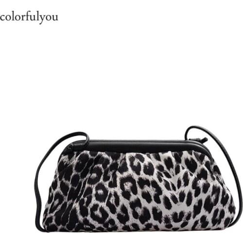 Leopard handbag women PU leather pleated bag Wool shoulder slung dumplings bag Day Clutches bags handbags street shopping bag