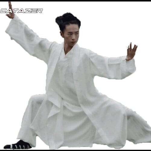 Linen 3 Pieces Shaolin Monk Wudang Taoist Tai Chi Suit Martial Arts Kung Fu Wing Chun Uniforms Robe Pants and Vest