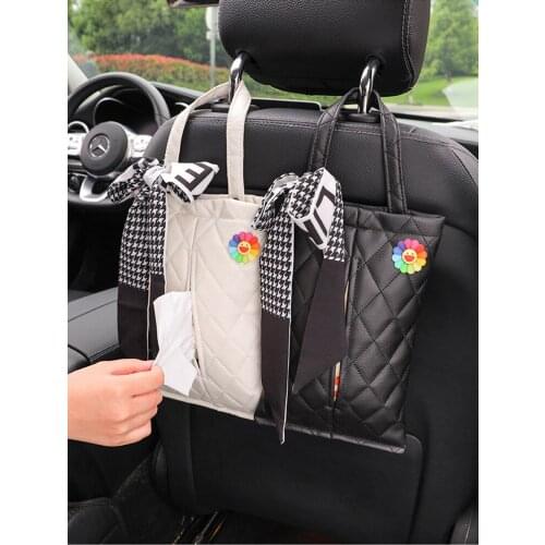 Fashion Car Tissue Box Hanging Creative Cute Car Seat Back Pumping Paper Box Ins Car Tissue Bag
