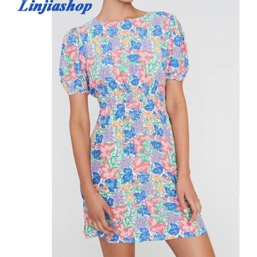 Fashion summer dress o neck elegant sexy floral print mini dress women short sleeve beach party dresses femme vestidos