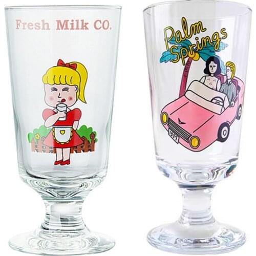 Fashion Popular Pattern Goblet Fruit Couple Car Boy Lemon Wine Glass Cola Juice Cool Drinks Cup Dessert Milkshake Drinkware