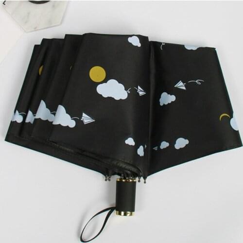 Cartoon lovely child fold umbrella Small fresh aircraft 3 folding Anti-UV Black glue Sunscreen Sunny and Rainy Umbrella