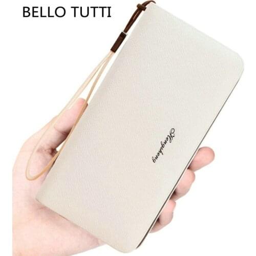 BELLO TUTTI Men Long Key Wallet Clutch Phone Bag Fashion PU Leather Money Clip Zipper Coin Purse 2021 New Card&ID Holder Handbag