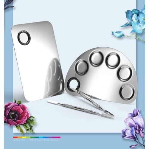150mm*100mm Stainless Steel COLOR-MIX PALETTE SET Rectangle& Semicircle TONER PEN and Palette Nail Art Polish-mix Make-up Tool