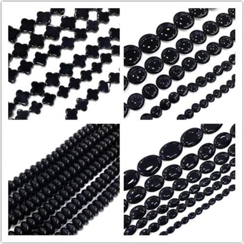 Natural AAA Black Agates Multi-size Wholesale Faceted Drop Rice Rondelle Oval Shape Beads For Jewelry Making Strand High Quality